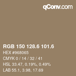 カラーコード: RGB 150 128.6 101.6 | qconv.com