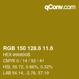 カラーコード: RGB 150 128.6 11.6 | qconv.com