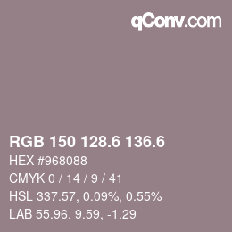 カラーコード: RGB 150 128.6 136.6 | qconv.com