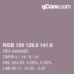 カラーコード: RGB 150 128.6 141.6 | qconv.com