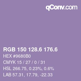 カラーコード: RGB 150 128.6 176.6 | qconv.com