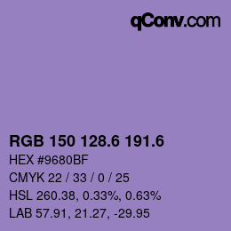 カラーコード: RGB 150 128.6 191.6 | qconv.com