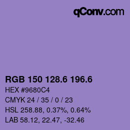 カラーコード: RGB 150 128.6 196.6 | qconv.com