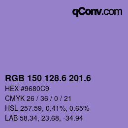 カラーコード: RGB 150 128.6 201.6 | qconv.com
