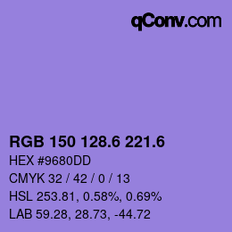 カラーコード: RGB 150 128.6 221.6 | qconv.com