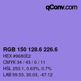 カラーコード: RGB 150 128.6 226.6 | qconv.com
