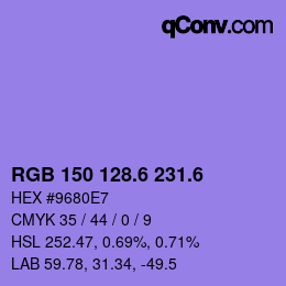 カラーコード: RGB 150 128.6 231.6 | qconv.com