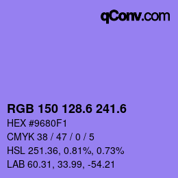 カラーコード: RGB 150 128.6 241.6 | qconv.com