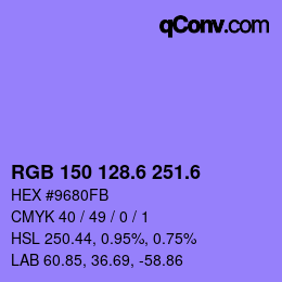 カラーコード: RGB 150 128.6 251.6 | qconv.com