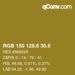カラーコード: RGB 150 128.6 36.6 | qconv.com