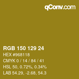 カラーコード: RGB 150 129 24 | qconv.com