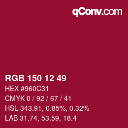 カラーコード: RGB 150 12 49 | qconv.com