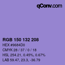 Color code: RGB 150 132 208 | qconv.com