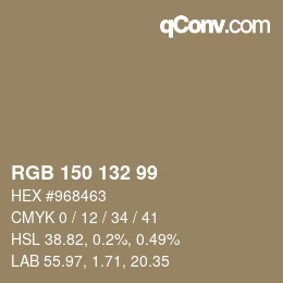 Color code: RGB 150 132 99 | qconv.com