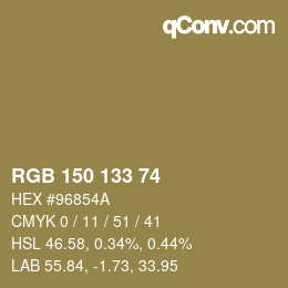 Color code: RGB 150 133 74 | qconv.com