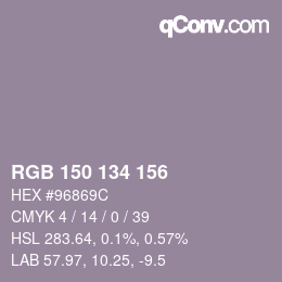 Color code: RGB 150 134 156 | qconv.com