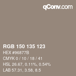 Color code: RGB 150 135 123 | qconv.com