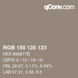 Código de color: RGB 150 135 123 | qconv.com