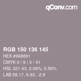 Color code: RGB 150 136 145 | qconv.com