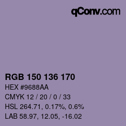 Color code: RGB 150 136 170 | qconv.com