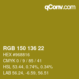 Color code: RGB 150 136 22 | qconv.com