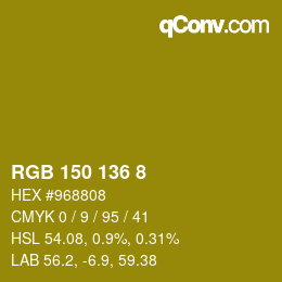 Color code: RGB 150 136 8 | qconv.com