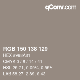 Farbcode: RGB 150 138 129 | qconv.com