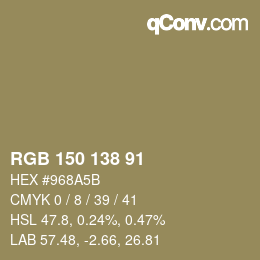 颜色代码: RGB 150 138 91 | qconv.com