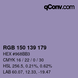 Farbcode: RGB 150 139 179 | qconv.com