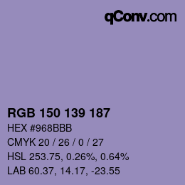 Color code: RGB 150 139 187 | qconv.com