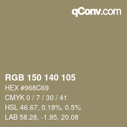 カラーコード: RGB 150 140 105 | qconv.com