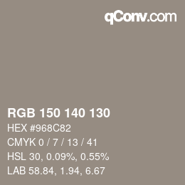 颜色代码: RGB 150 140 130 | qconv.com