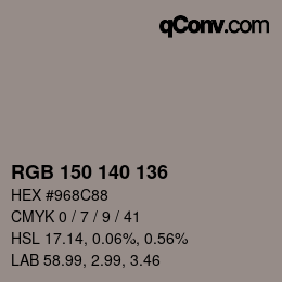 Farbcode: RGB 150 140 136 | qconv.com