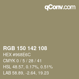 カラーコード: RGB 150 142 108 | qconv.com