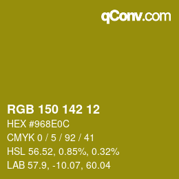 Color code: RGB 150 142 12 | qconv.com