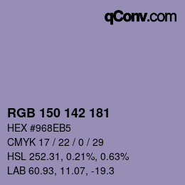 Color code: RGB 150 142 181 | qconv.com