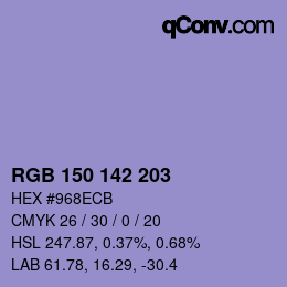 Color code: RGB 150 142 203 | qconv.com