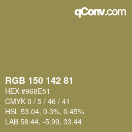 Color code: RGB 150 142 81 | qconv.com