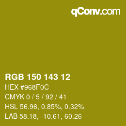 Color code: RGB 150 143 12 | qconv.com