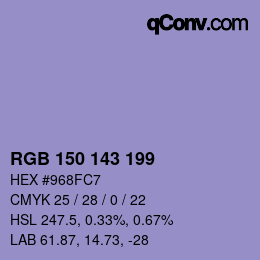 Color code: RGB 150 143 199 | qconv.com