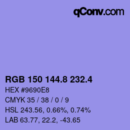 カラーコード: RGB 150 144.8 232.4 | qconv.com