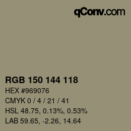カラーコード: RGB 150 144 118 | qconv.com