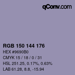 カラーコード: RGB 150 144 176 | qconv.com