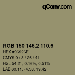 カラーコード: RGB 150 146.2 110.6 | qconv.com