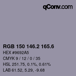 カラーコード: RGB 150 146.2 165.6 | qconv.com