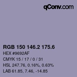 カラーコード: RGB 150 146.2 175.6 | qconv.com