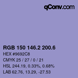 カラーコード: RGB 150 146.2 200.6 | qconv.com