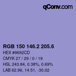 カラーコード: RGB 150 146.2 205.6 | qconv.com