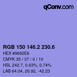 カラーコード: RGB 150 146.2 230.6 | qconv.com