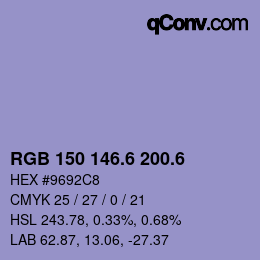 カラーコード: RGB 150 146.6 200.6 | qconv.com